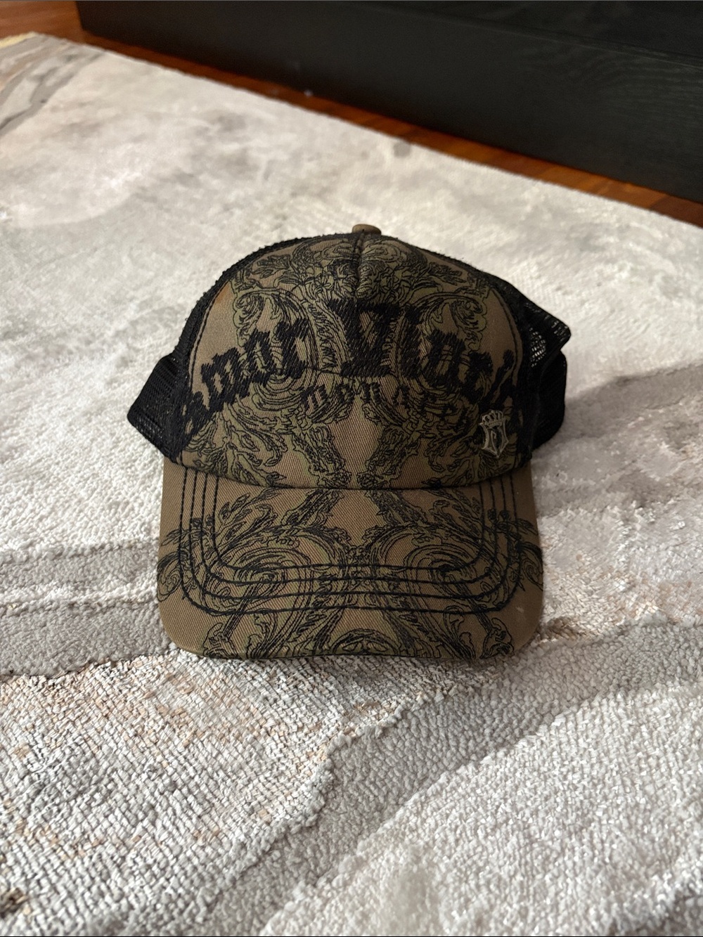Army green monarch Cap with Graphic Print